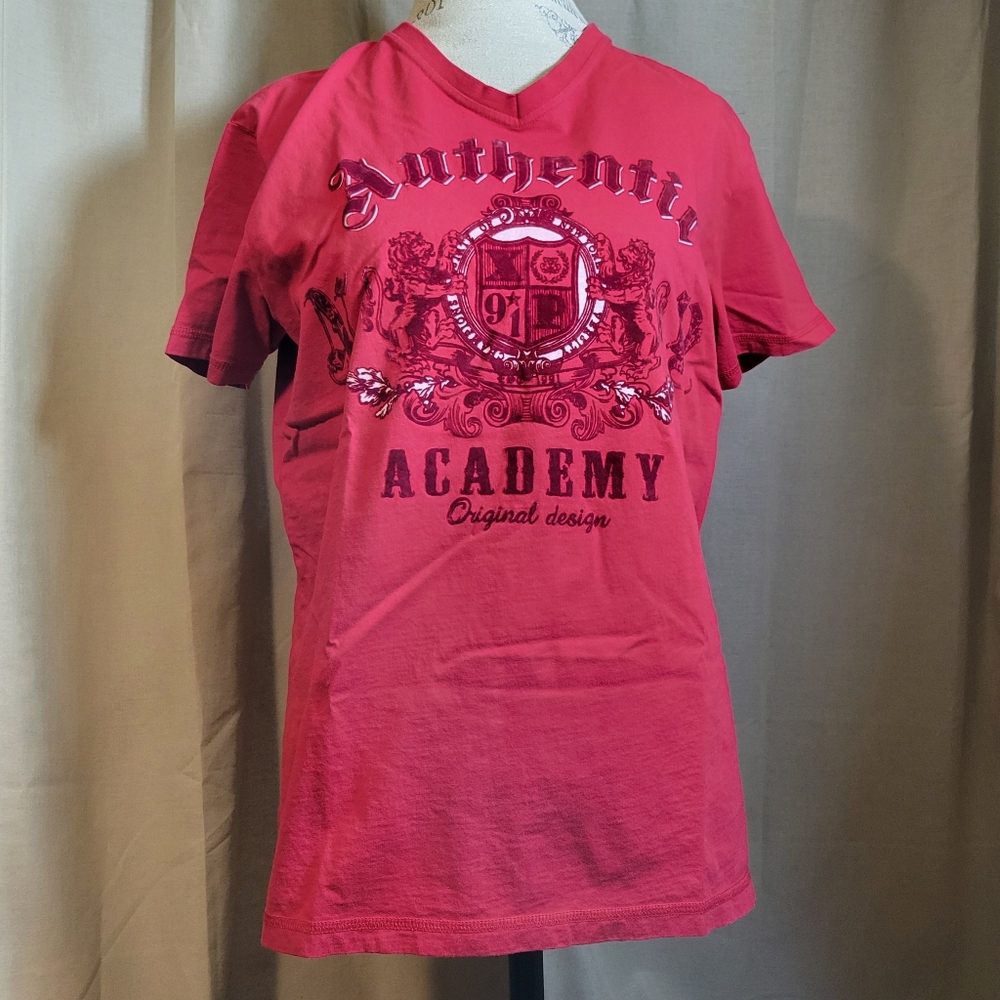 XIOS Y2K Graphic V Neck Tee Shirt Red Men's XL